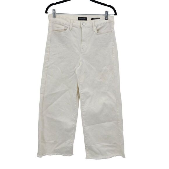 Banana Republic Premium Denim High-Rise Wide Leg Crop Jeans 28 White Frayed - Picture 1 of 9